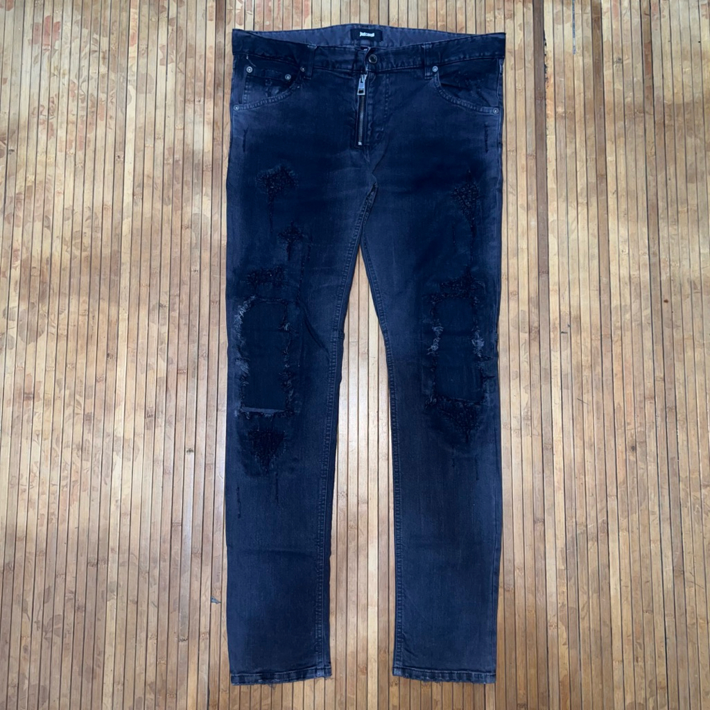 JUST CAVALLI DISTRESSED MOTORCYCLE BIKERS STRETCH JEANS