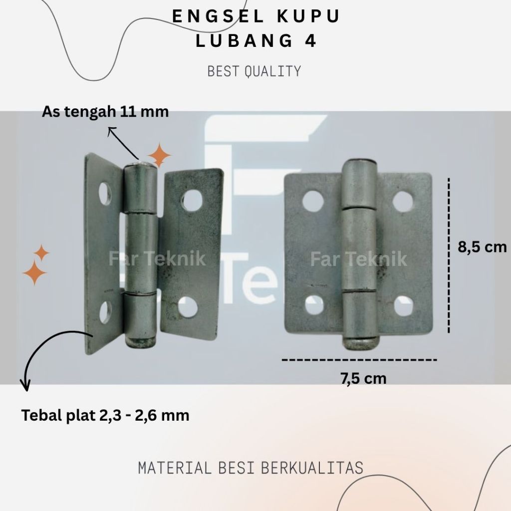 ENGSEL PINTU BESI / BAJA RINGAN MODEL MINIMALIS 1 PCS / ENGSEL LUBANG 4