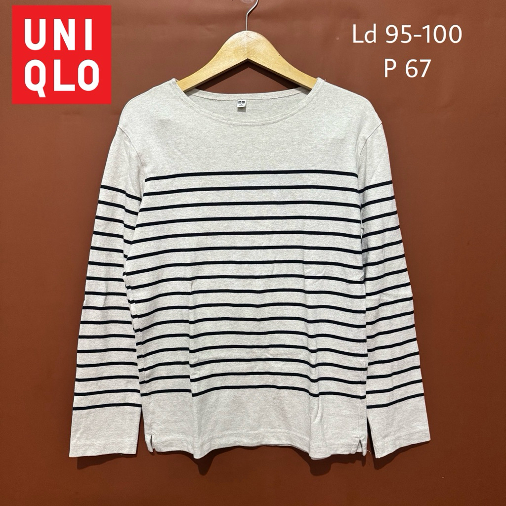 [Preloved] Kaos Stripe Salur Uniqlo Polham Topten Longsleeve Wanita Stripe Lengan Panjang