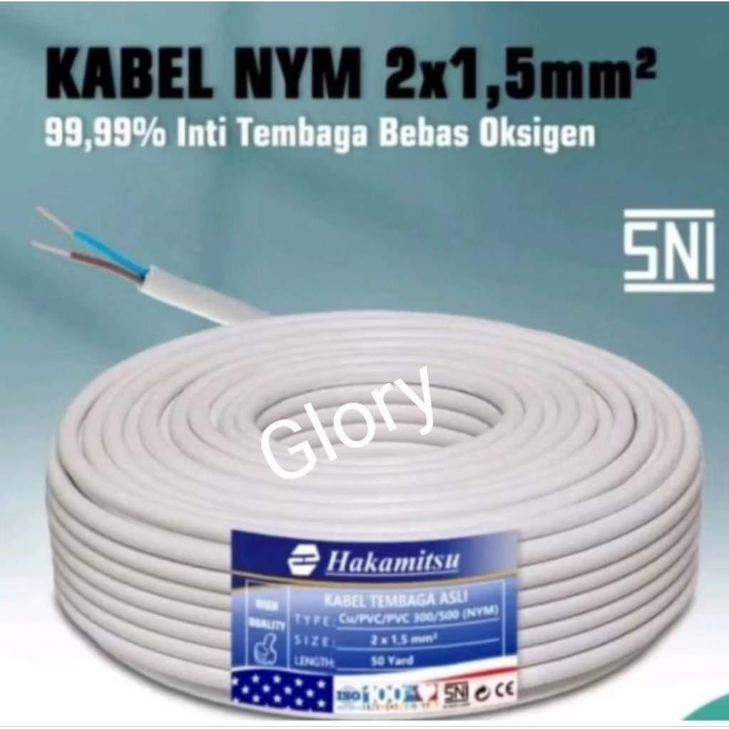 KABEL NYM Tembaga 2x1,5 HAKAMITSU 50 Yard SNI