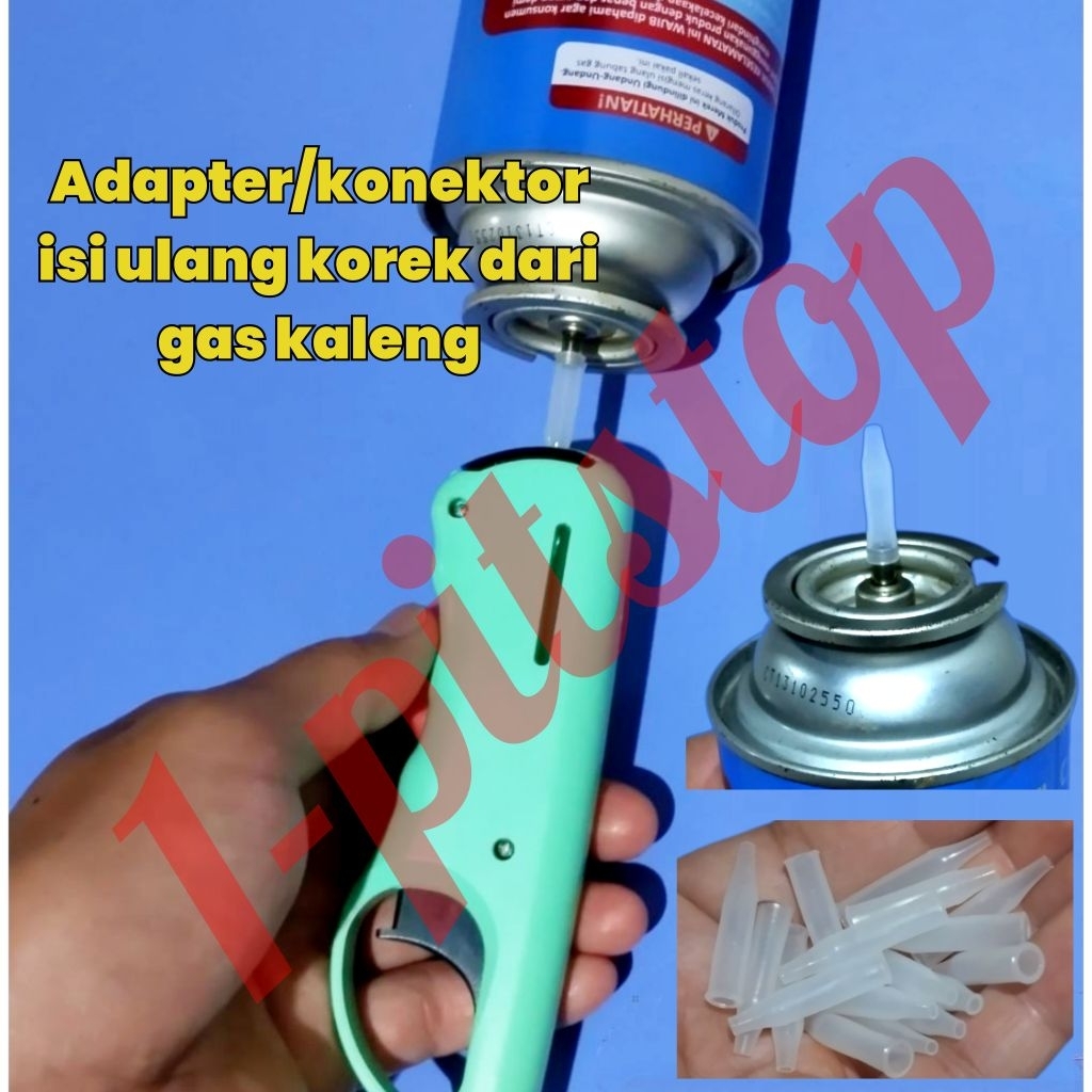 Adaptor/conector isi ulang korek api/pemantik refill korek gas dari gas kaleng gas portable