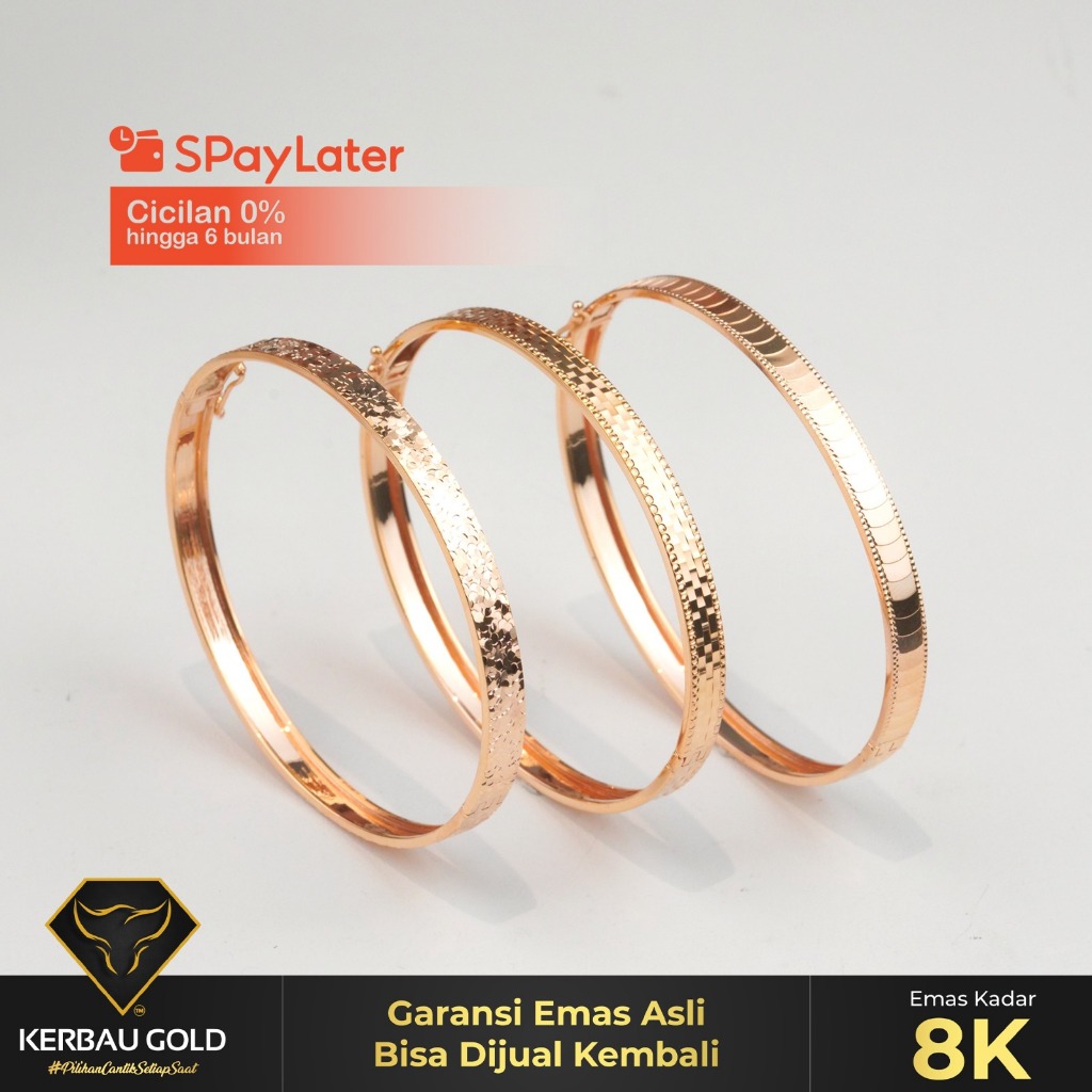 [Kerbau Gold] Gelang Emas Kristal Tabur Kaca Simple 8K - Emas Asli