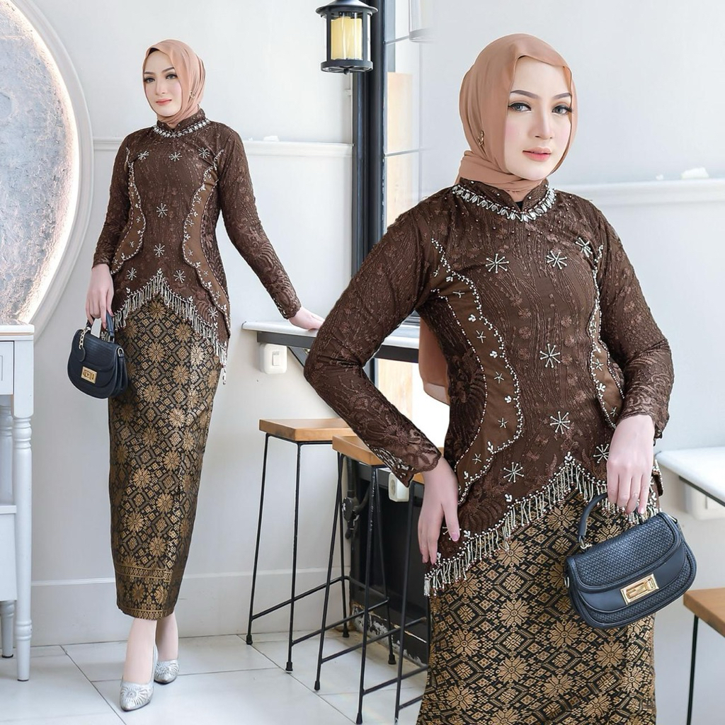 (Bonus Hijab Senada)Set Kebaya Wanita Terbaru / Baju Mewah Untuk Pesta / Kebaya Wisuda Modern / Keba