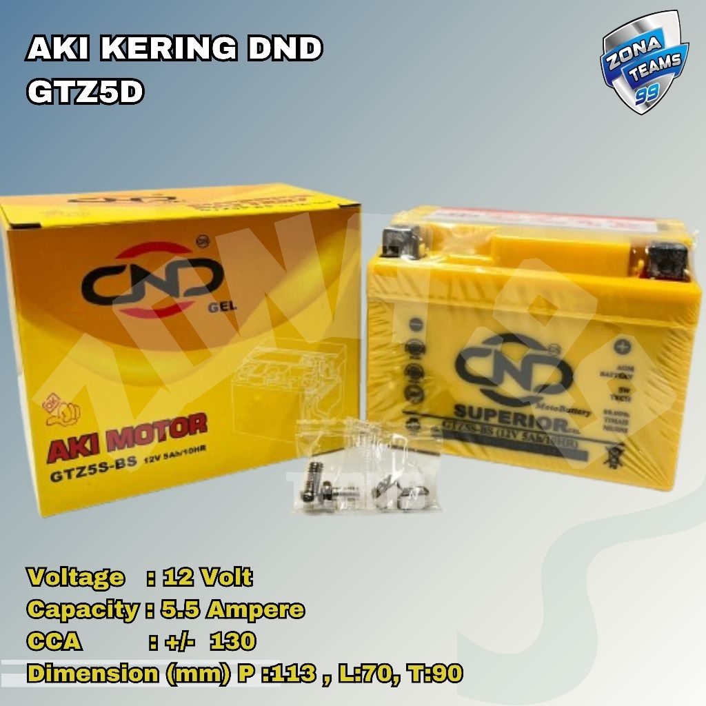 DND AKI MOTOR BEAT DND GTZ5S 5.5AMPERE HEAVY DUTY BEAT, BEAT FI, VARIO, SUPRA 125, KHARISMA, VIXION,