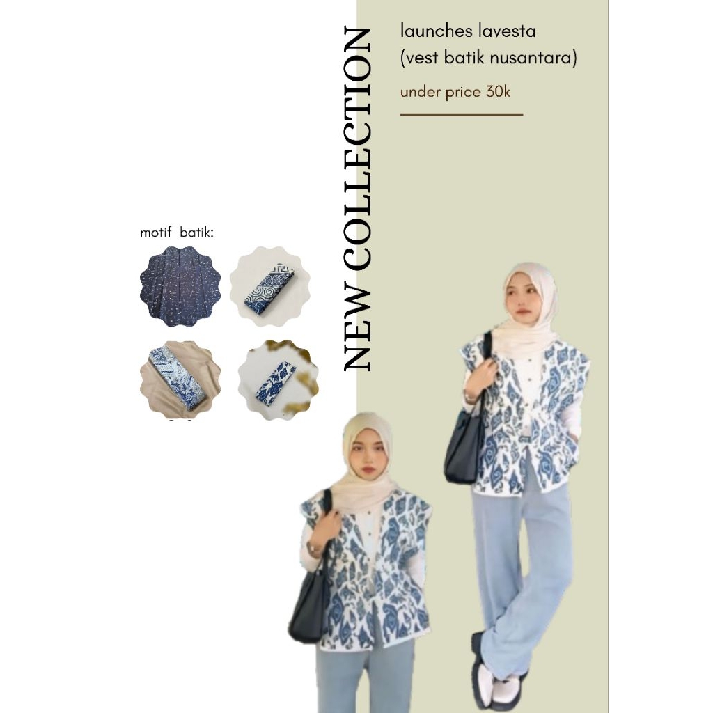 Vest Batik Etnik Modern Wanita – Outer Batik Casual Motif Biru Putih, Vest Batik Kekinian untuk Kuli