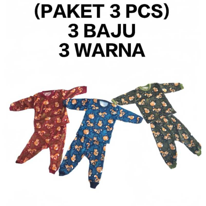 Paket 3 Pcs Piyama Anak Bayi 0-2 Tahun – Baju Tidur Lengan Panjang Motif Animasi Lucu/Baju Tidur Bay