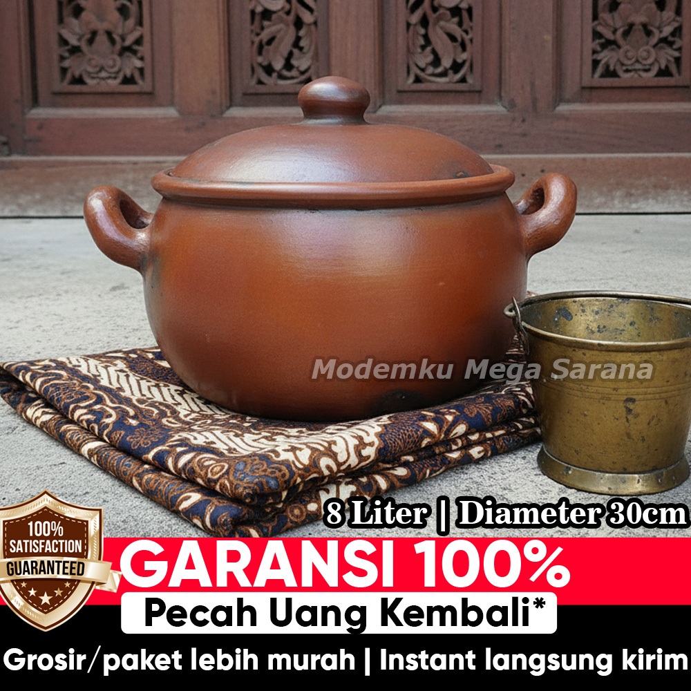 Gerabahku | Panci Tanah Liat Jumbo Kuali Kendil Gerabah Rebus Sayur Godog Jamu Herbal Diameter 30 cm
