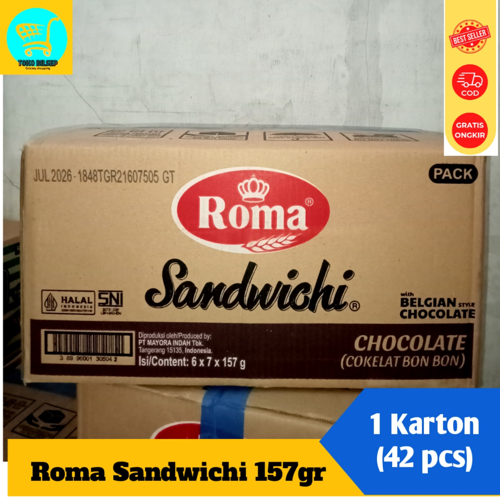 Roma Sandwichi 1 Dus cokelat peanut - Biskuit Sandwichi 157gr (7 pak x 6 pcs) GROSIR