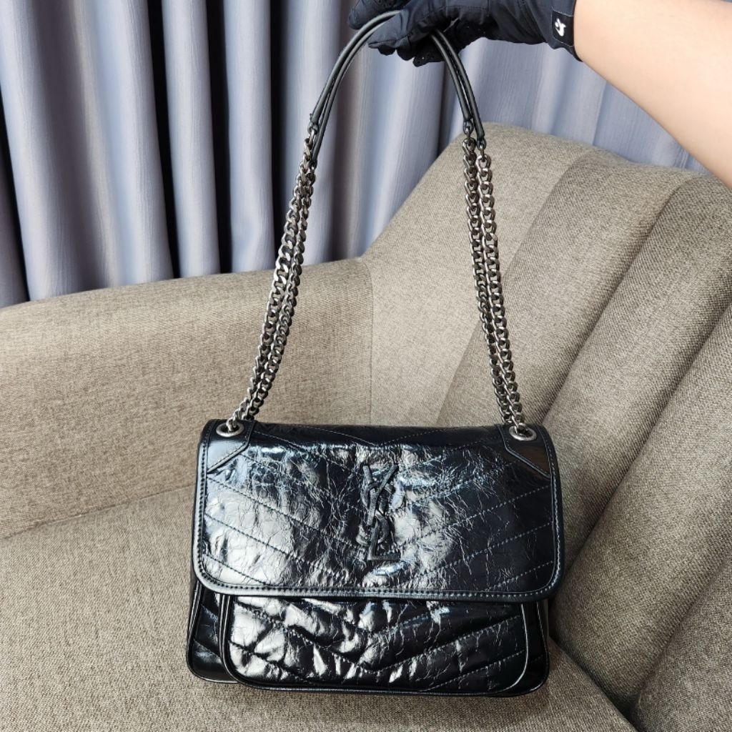 tas fashion kulit tas hitam rantai selempang