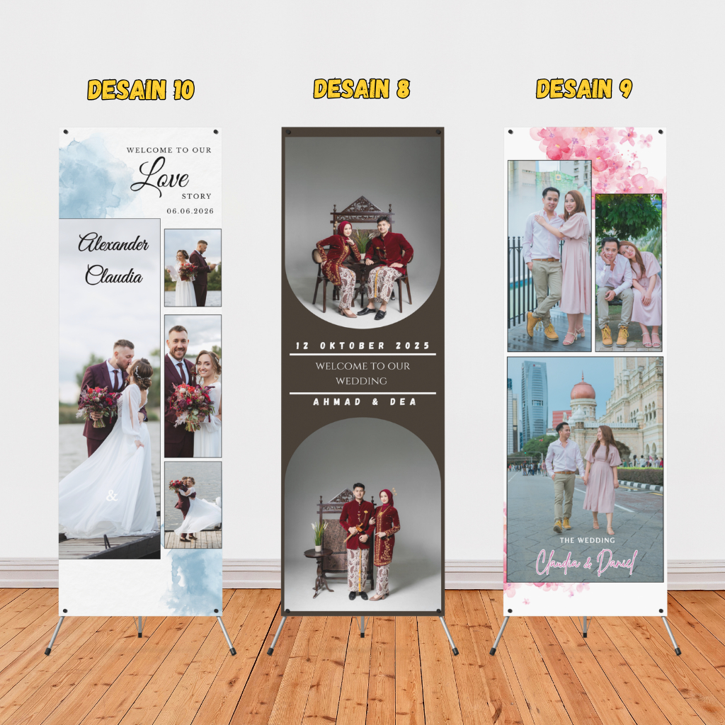 Jlterang Cetak X Banner + Tiang Costum Wedding I Banner Wedding 60X160 Cm