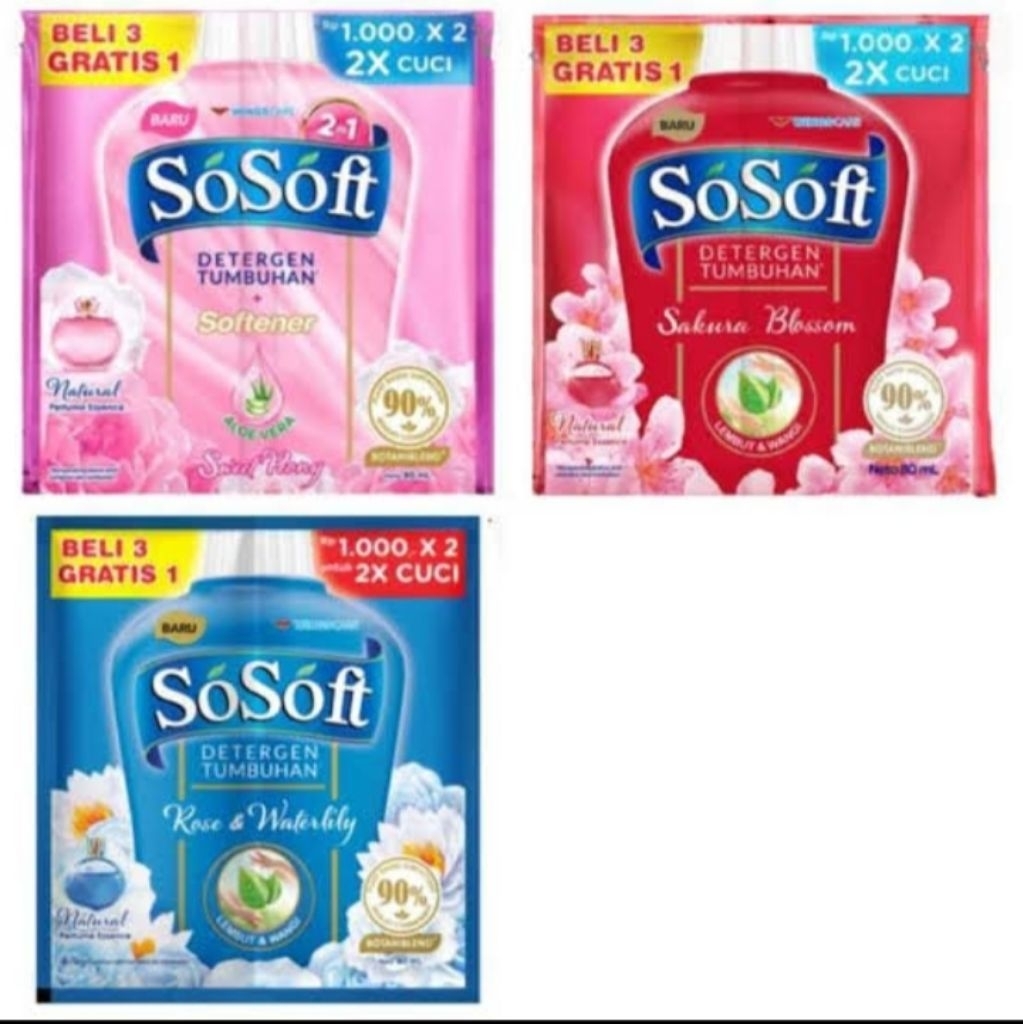 Sabun Cuci Baju/detergent renceng, gentle gen, so soft, dan so klin/Rinso