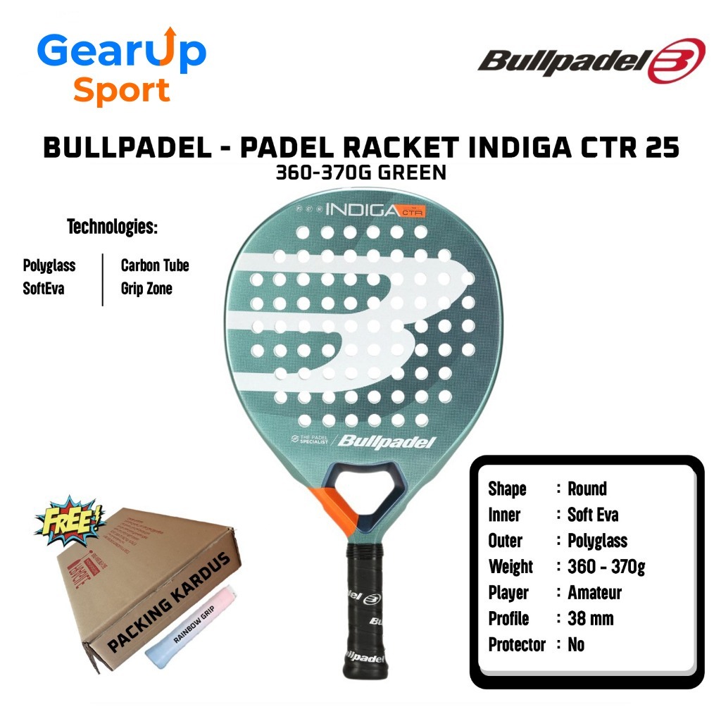 Padel Raket BULLPADEL Indiga CTR 25 Control 360-370 G Green