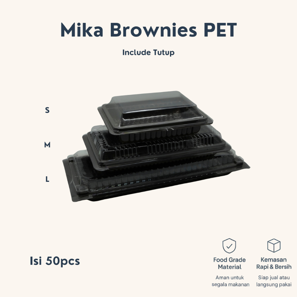 (50PCS) Mika Brownies S/M/L PET Tebal | Mika Bolu | Mika Tray Kue | Kotak Brownies | Wadah Brownies