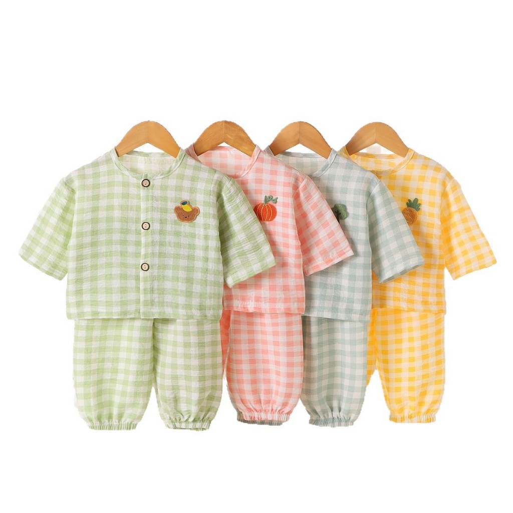 Setelan Baju Anak Motif Kotak Warna Pastel Lucu Lengan Panjang  bahan Katun Lembut dan Nyaman
