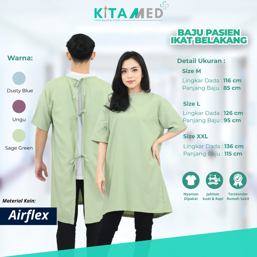Baju Pasien Rumah Sakit Rawat Inap Pria Wanita Lengan Pendek Bahan Katun Ekonomis