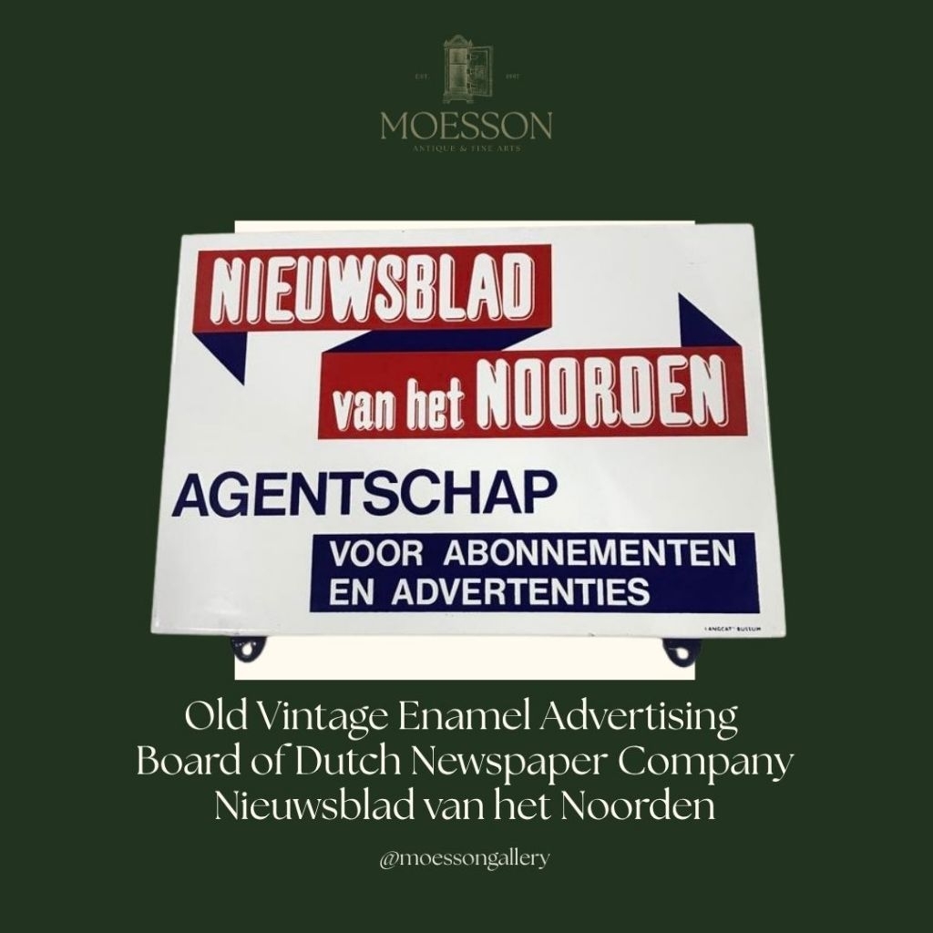 Papan Iklan Enamel Perusahaan Surat Kabar Belanda Nieuwsblad van het Noorden Vintage Lawas Tua