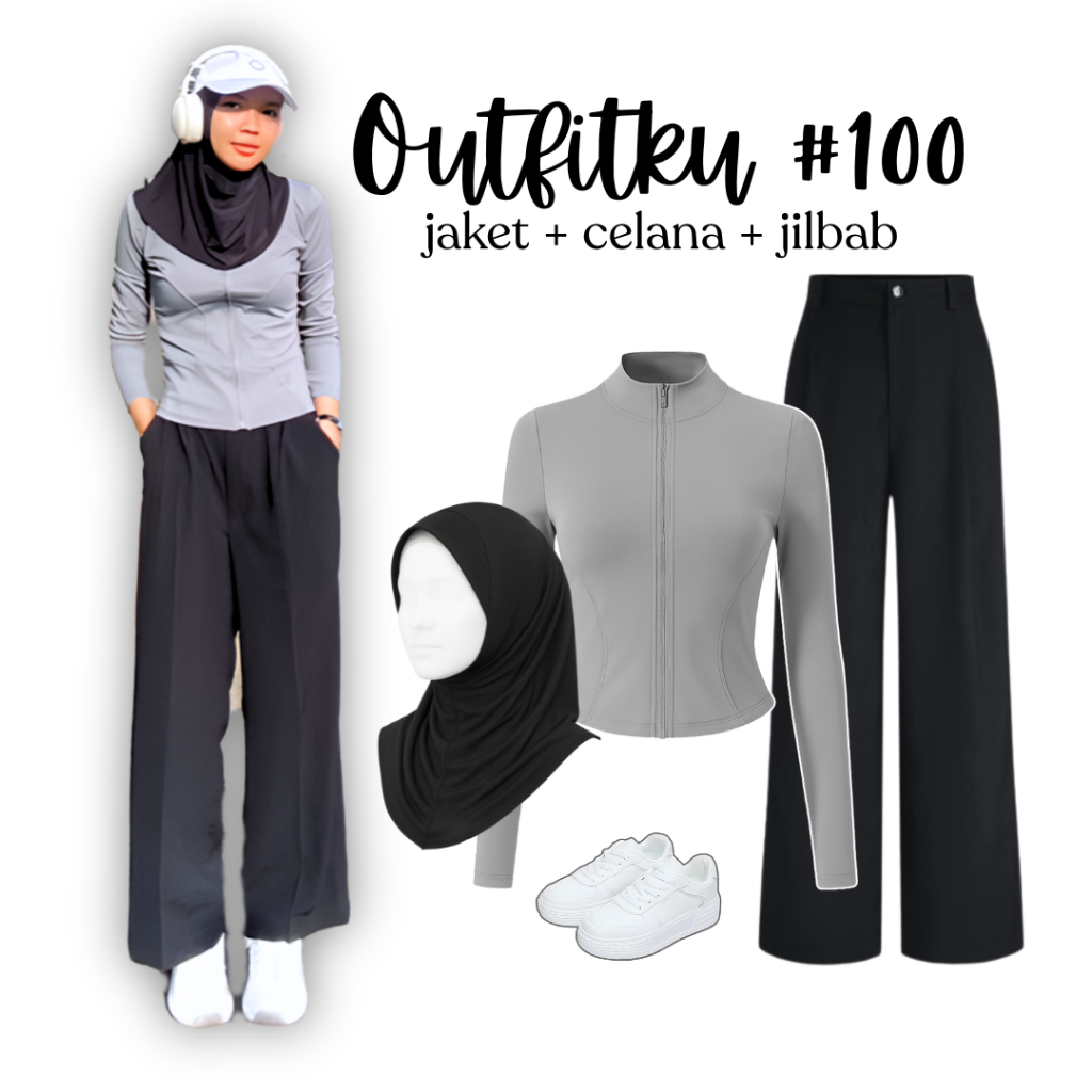 One Set 3in1 Jaket Celana Knit kulot highwaist Jilbab | Outfit cewek perempuan wanita Olahraga Jalan