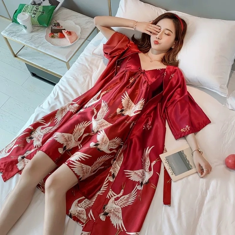 [COD] FANMU Kimono Pengantin / Kimono Wanita Dewasa / Baju Tidur Satin Seksi untuk Pengantin & Wisud