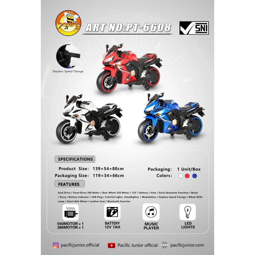 Mainan Anak Motor Aki RC MOTORCYCLE PACIFIC JUNIOR PT6608 PT 6608