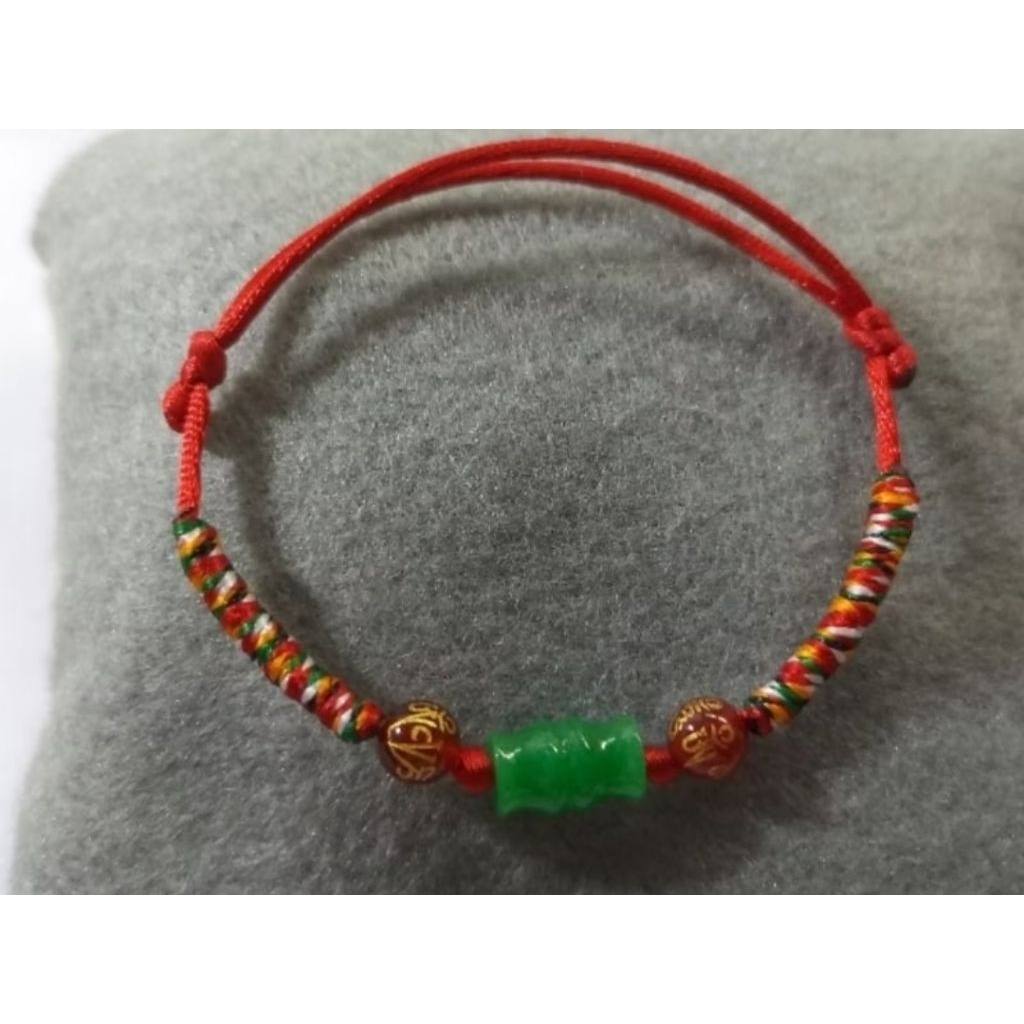 Gelang Giok Asli Bambu Hijau Agate Merah Om Mani Pad Me Hum mix Tali Tibetan (Ori)