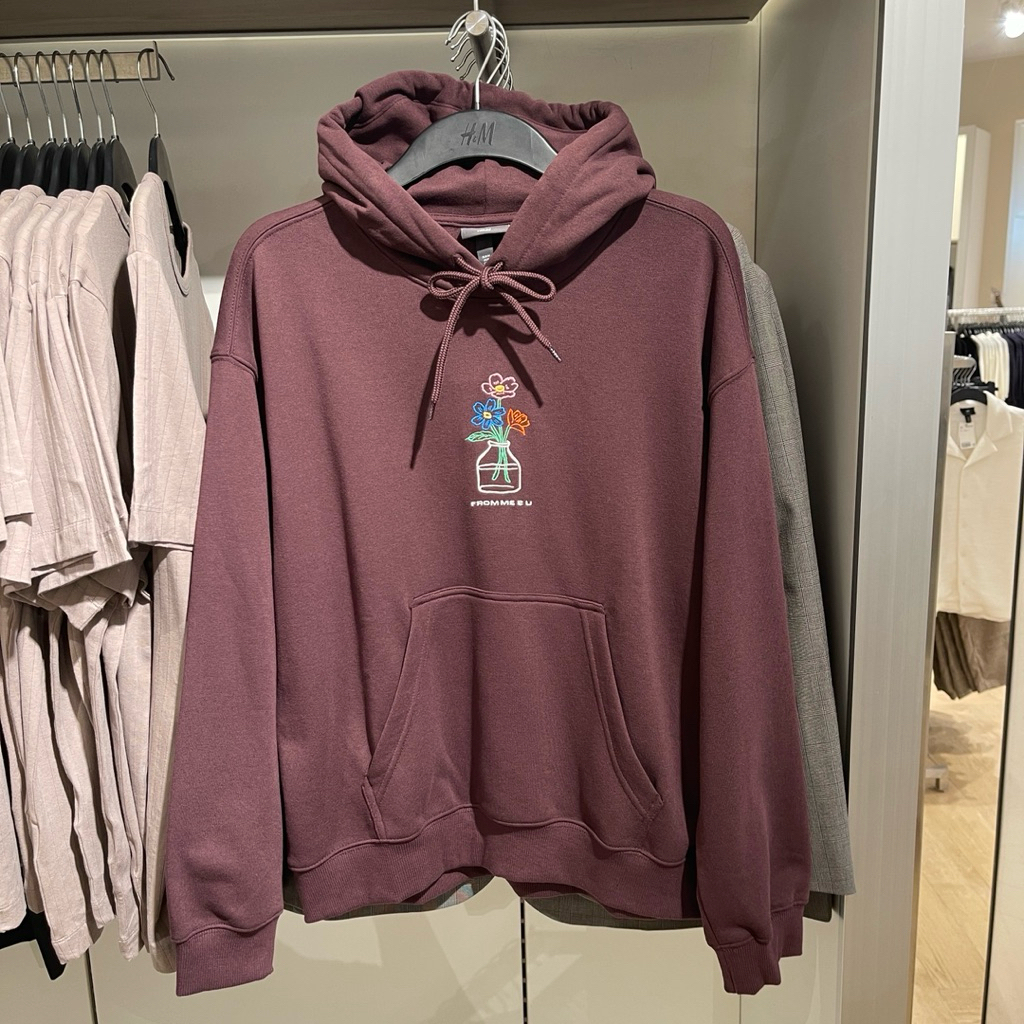 Hoodie H&M Man from me 2 u loose fit maroon