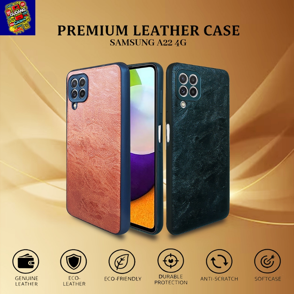 [ CUCI GUDANG ] Case Hp Samsung A22 4G Premium Leather Case Softcase Casing Kulit Slim Cover