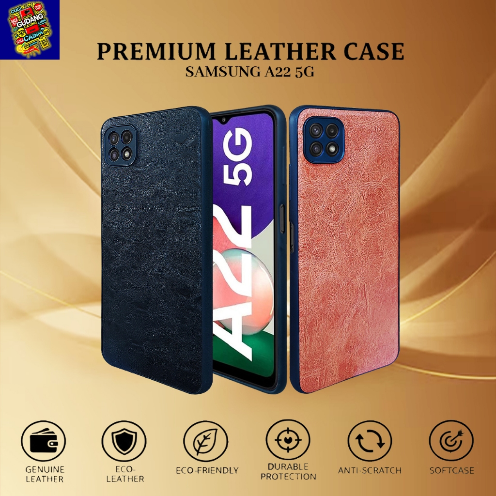 [ CUCI GUDANG ] Case Hp Samsung A22 5G Premium Leather Case Softcase Casing Kulit Slim Cover