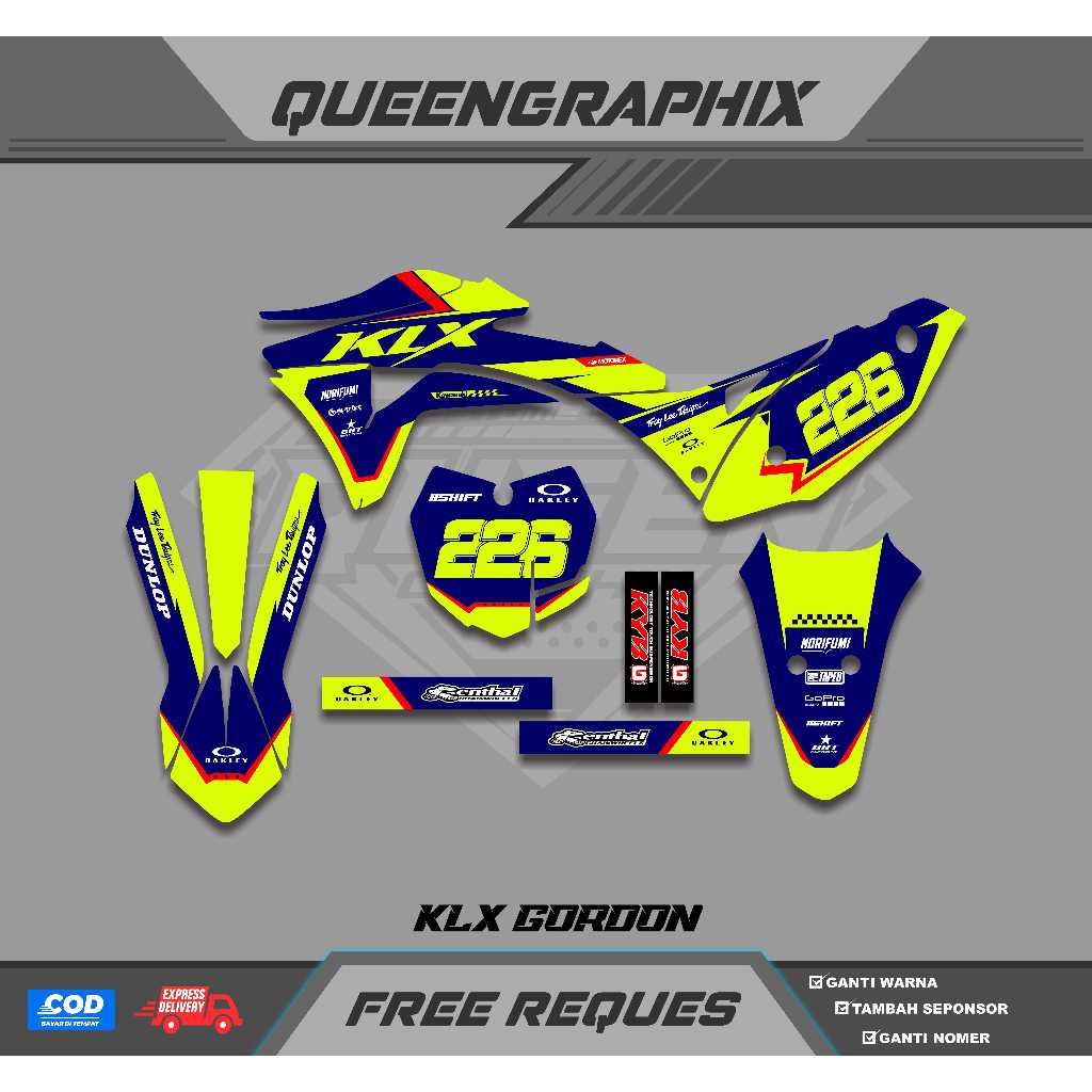 DECAL KLX GORDON GTX KLX GORDON BISA CUSTOM DESAIGN NAMA, NONOR, SPONSOR, WARNA (55)