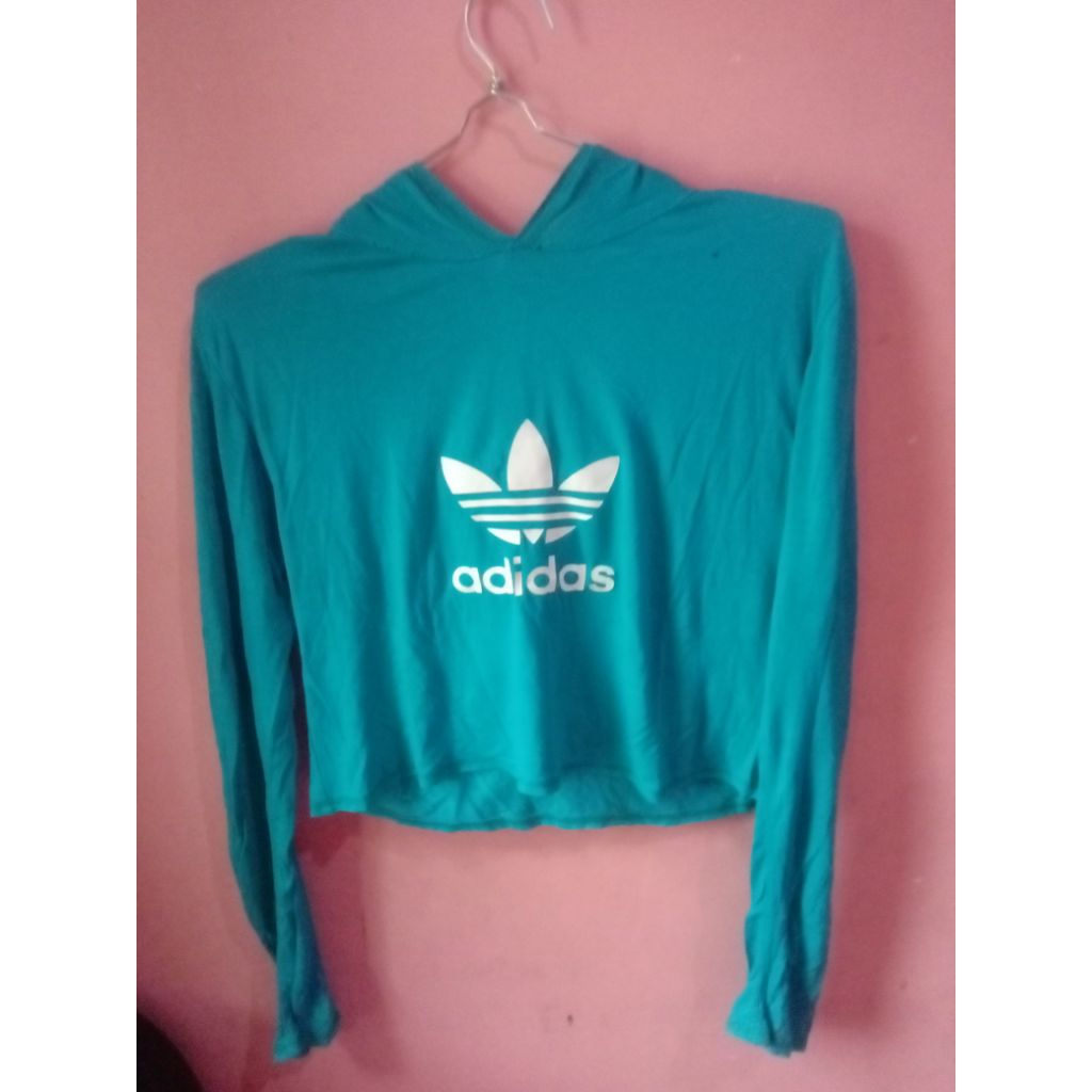 Hoodie Crop Top Adidas casualWanita - Warna biru