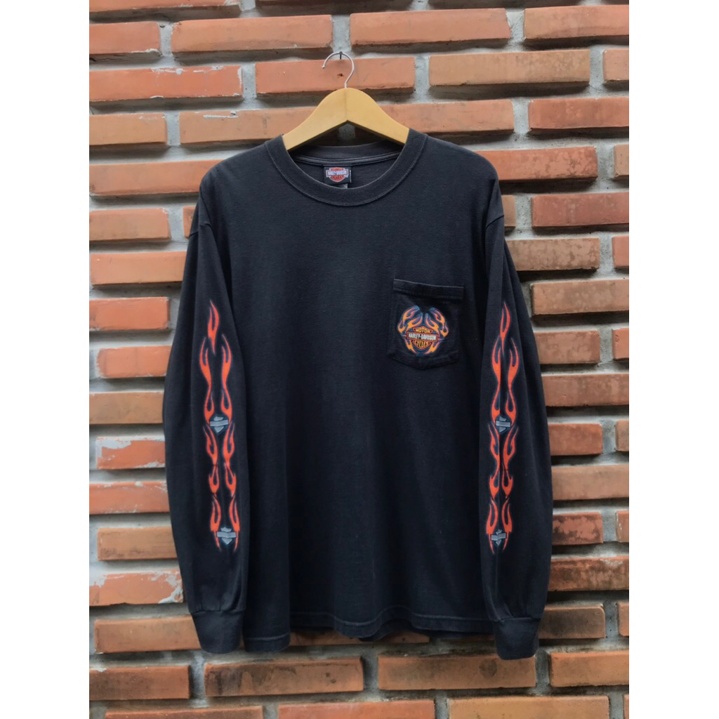 Long Sleeve Harley Davidson Flames Pocket Hawai