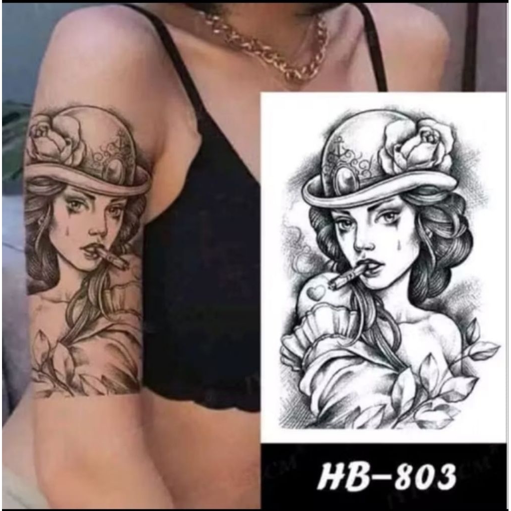 COD | Tatto temporer HB 803 wanita bertopi size 21x15 tatto temporary stiker tatto tubuh tangan pung