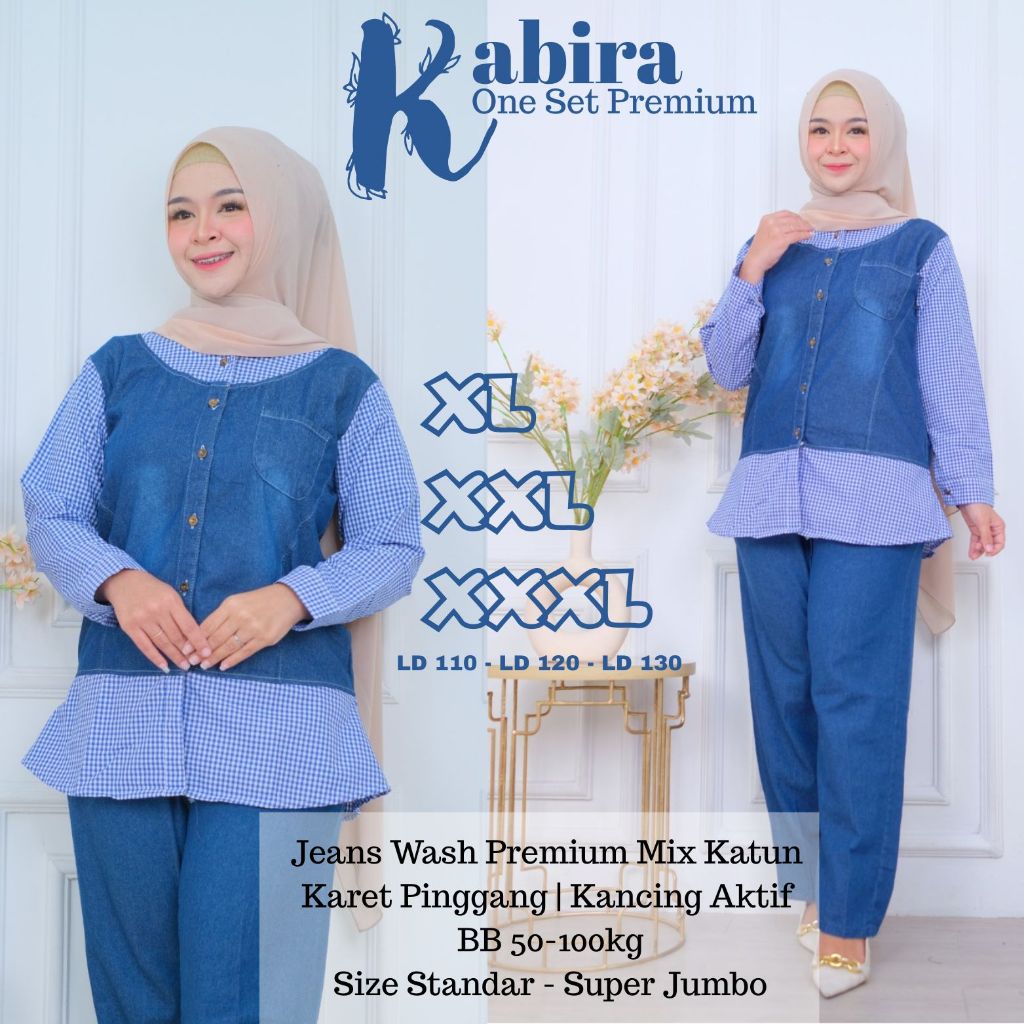 Setelan Wanita Jeans mix Katun LD 110 LD 120 LD 130 One Set Wanita Oneset Jeans Wash Premium