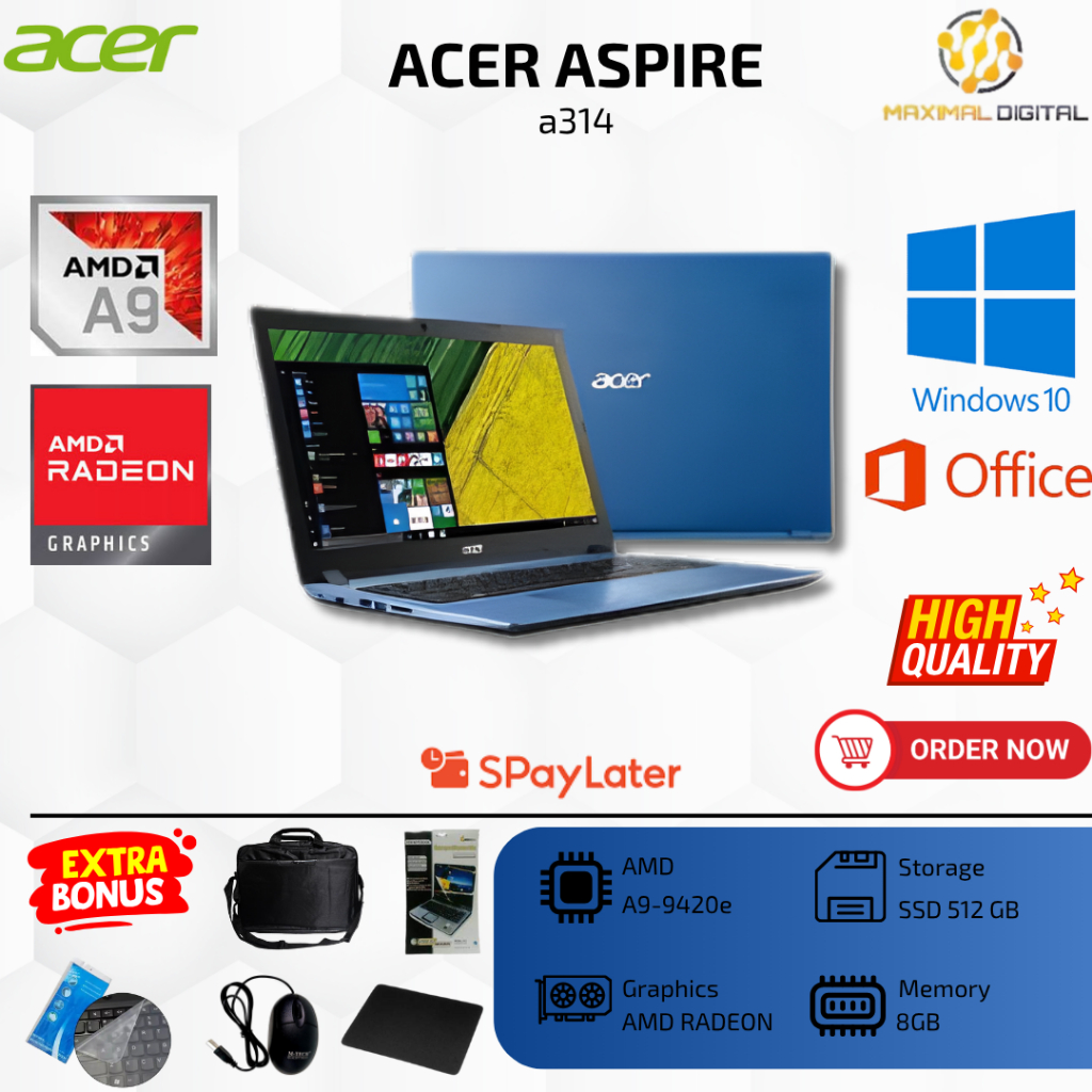 ACER ASPIRE A314 AMD A9-9420 - RAM 8GB - SSD 512GB - 14"INCH