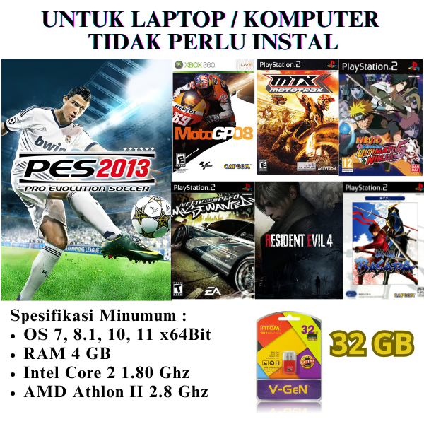 Flashdisk 32 GB Game PES 2013 - MotoGP 08 -- Naruto Shippuden  - NFS Most Wanted