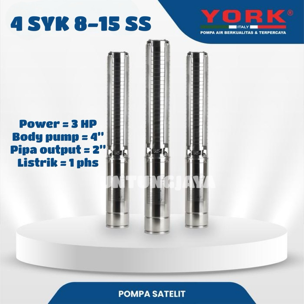 POMPA SUBMERSIBLE YORK 4 SYK 8-15 SS 1 PHASE 3 HP // POMPA CELUP YORK 4SYK 8-15 SS 1PHASE 3HP // POM