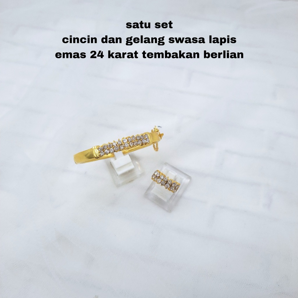 satu set cincin dan gelang suasa atau swasa lapisan emas 24k atau mirip emas banjar permata tembakan