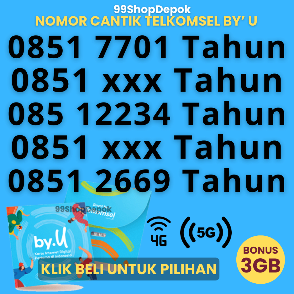 Nomor Cantik Telkomsel By' U Tahun - Kartu Perdana by U Tahun - Nomor Cantik Telkomsel byu Tahun p1