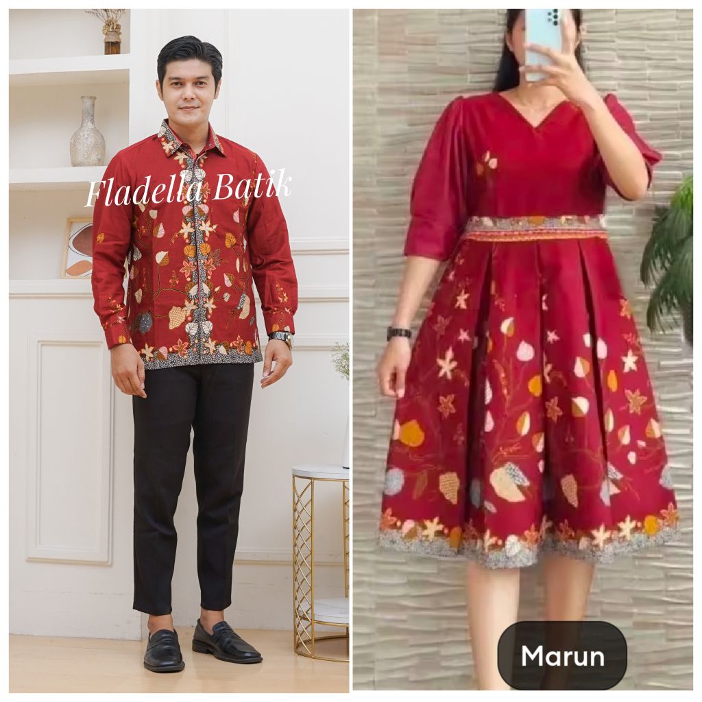 Dress batik natal terbaru dress pesta marun dress midi couple kekinian