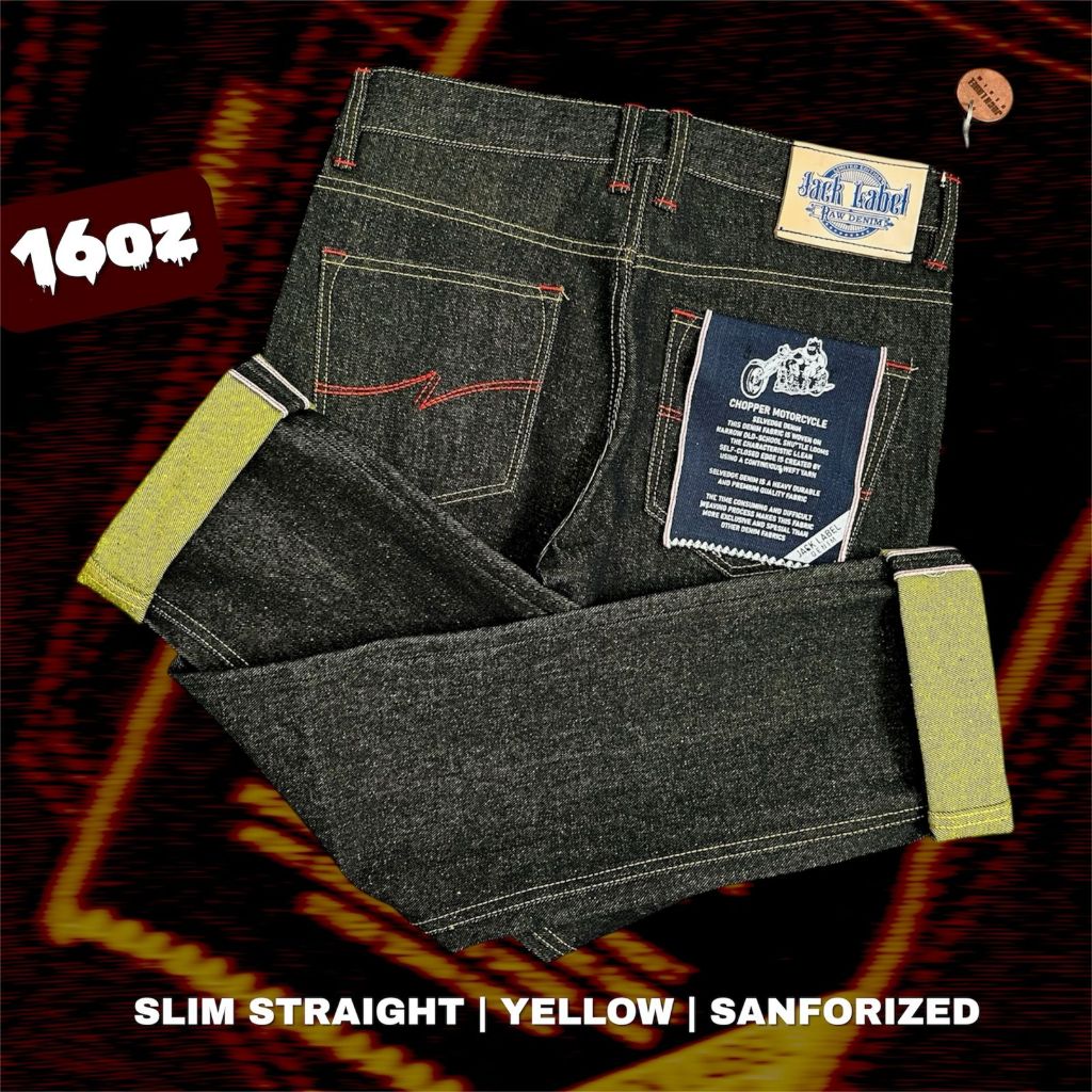 Jack Label 16oz Raw Denim Premium Weft Kuning – Celana Jeans Slim Straight Pria