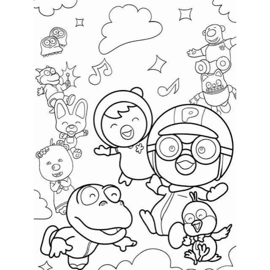 Gambar Mewarnai Tema Pororo Ukuran A4 A5 20 Lembar