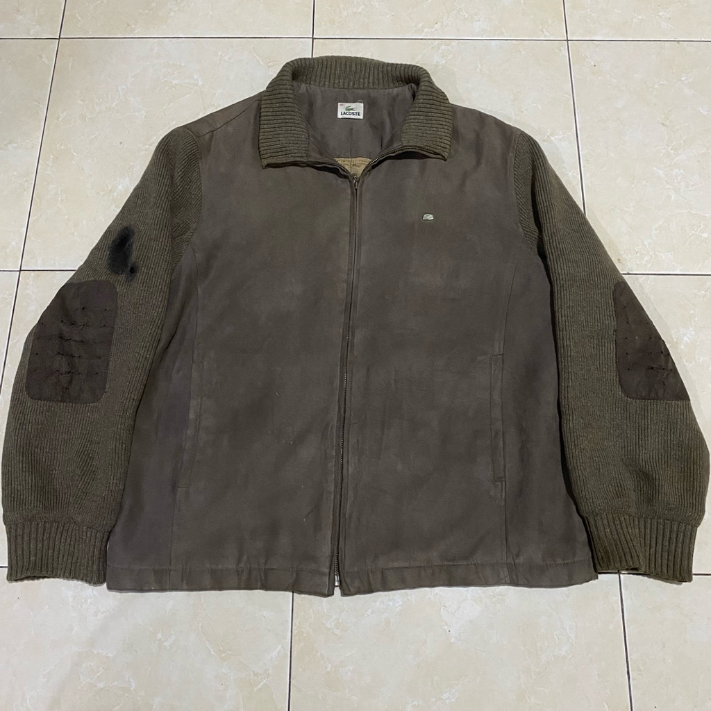 Lacoste Knitwear Suede Leather Brown Jacket