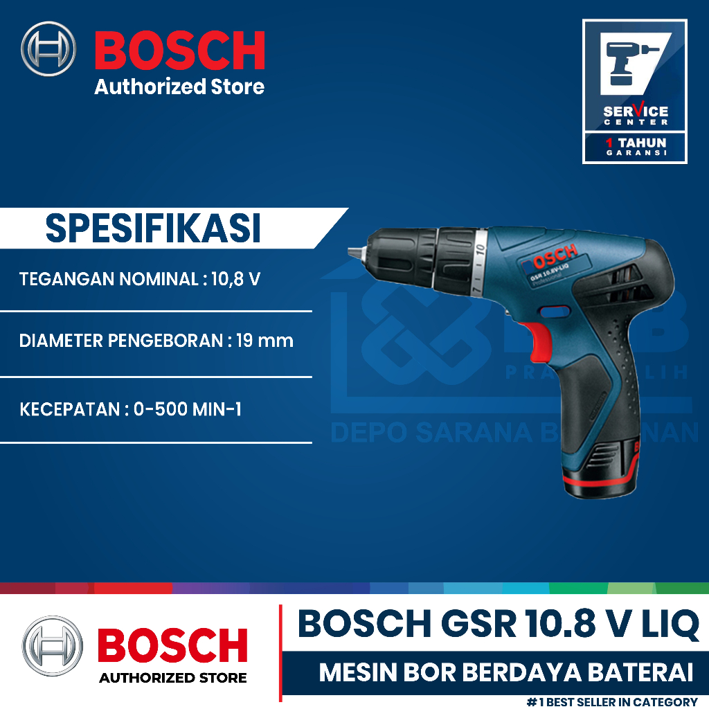 BOSCH Mesin Bor Berdaya Baterai GSR 10.8V Liq