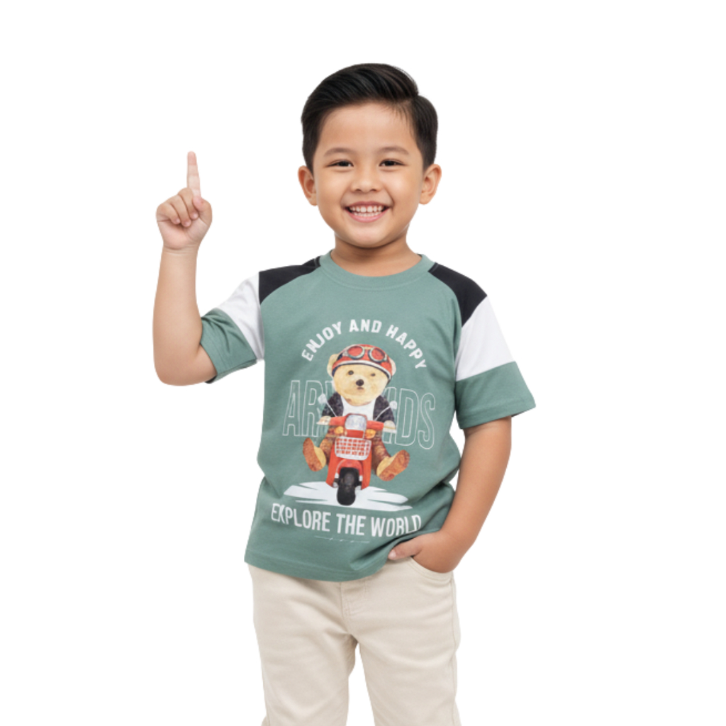 ARVIKIDS BAJU KAOS ANAK LAKI LAKI PEREMPUAN MISCHINO WARNA MINERAL GREEN COMBINE PUTIH HITAM