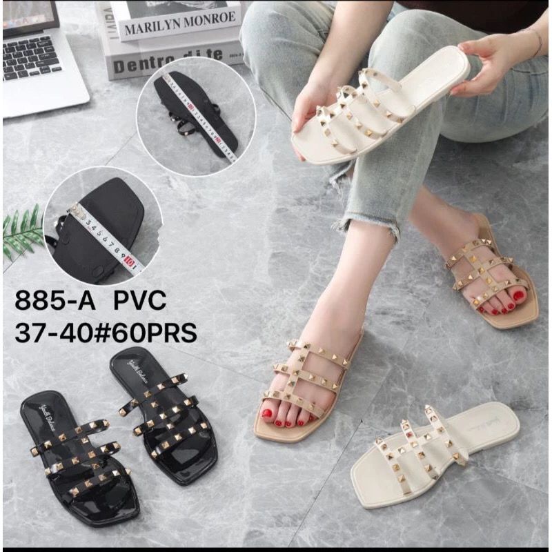 Sandal Flat Tali Berduri Studded Jelly Wanita Sandal Teplek Flat wanita Balance