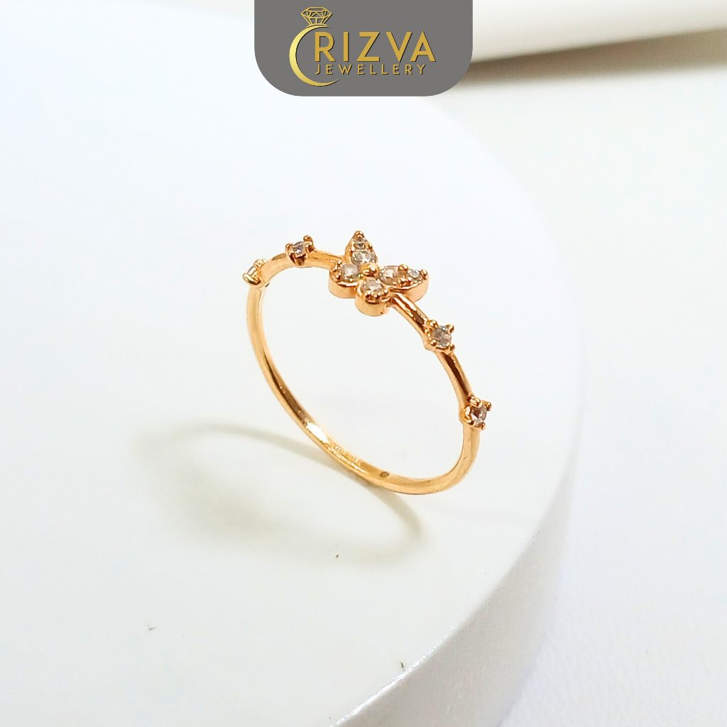 Cincin Emas Wanita Kupu-Kupu Batu Zircon – Cincin Emas Asli Model Kekinian 2025 Rizva Jewellery