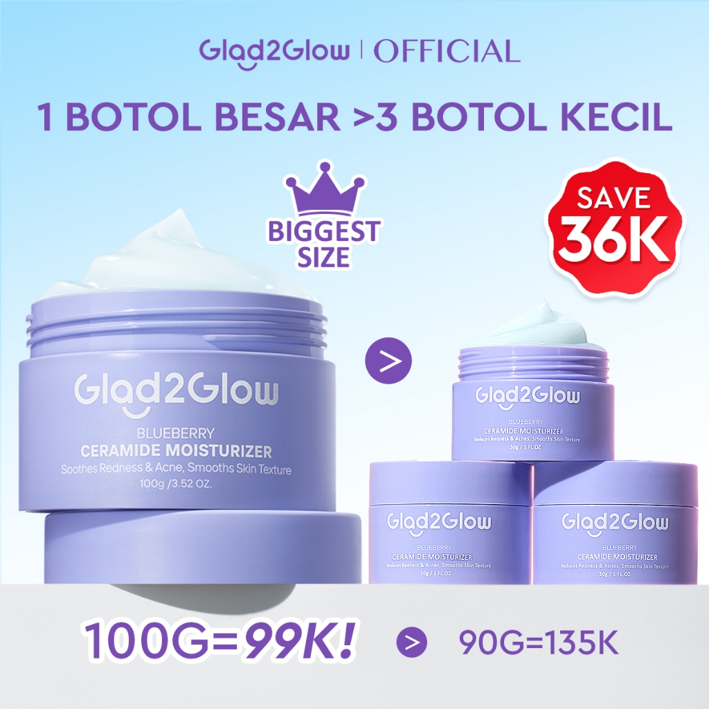 Glad2Glow Blueberry Moisturizer 100g 5% Ceramide Menjaga Skin Barrier Perawatan Wajah Mencerahkan wa