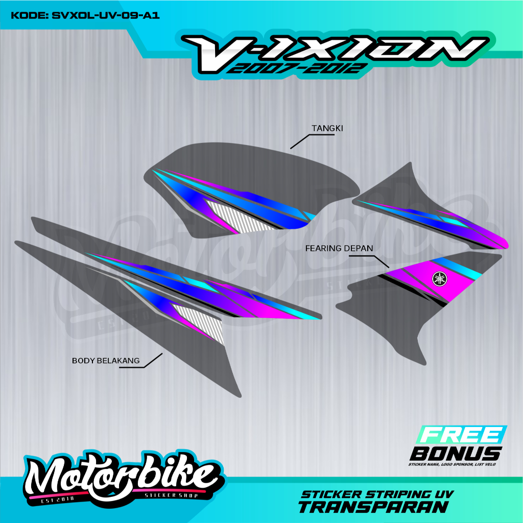 Striping Transparan UV Vixion Old Stiker Motor Bening Vixion Old Original Simple Motif -SVXOL-UV
