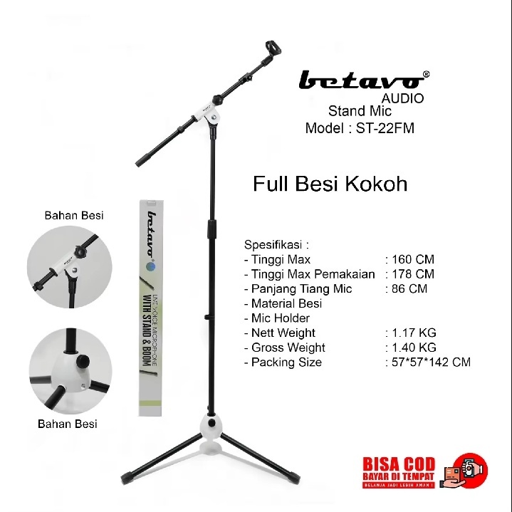 Stand Mic - Standing Microphone Betavo ST-22FM  Full Besi Kokoh