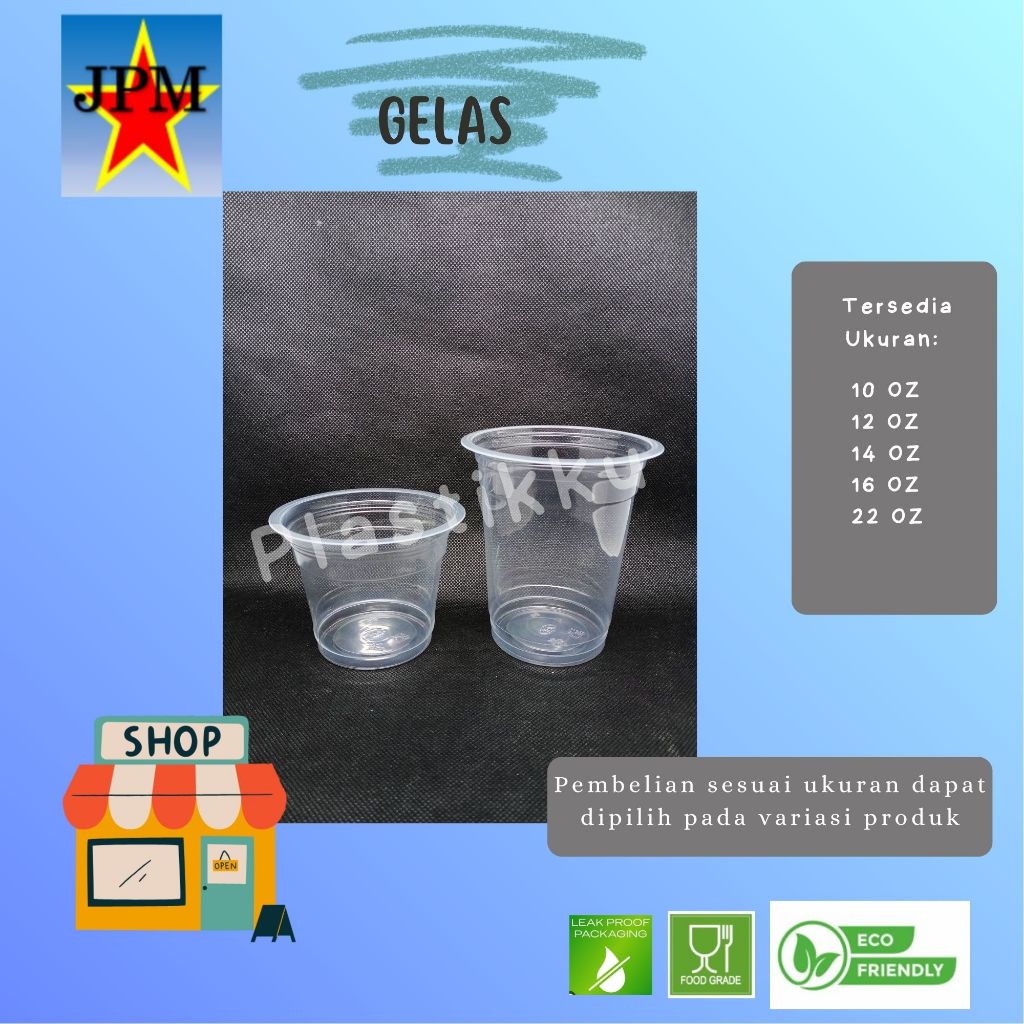 Gelas Plastik 10 12 14 16 22 OZ Merk Bravia Isi 50 Pcs / Gelas Es Buah / Gelas Es Teh / Gelas Minuma