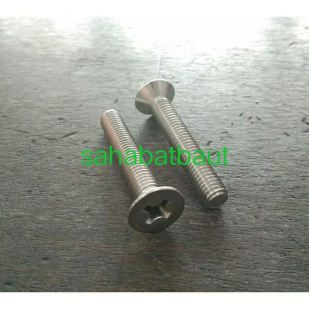 M5x15 Baut Jf Kepala Obeng + Rata Flat Head Stainless 304 M5 x 15